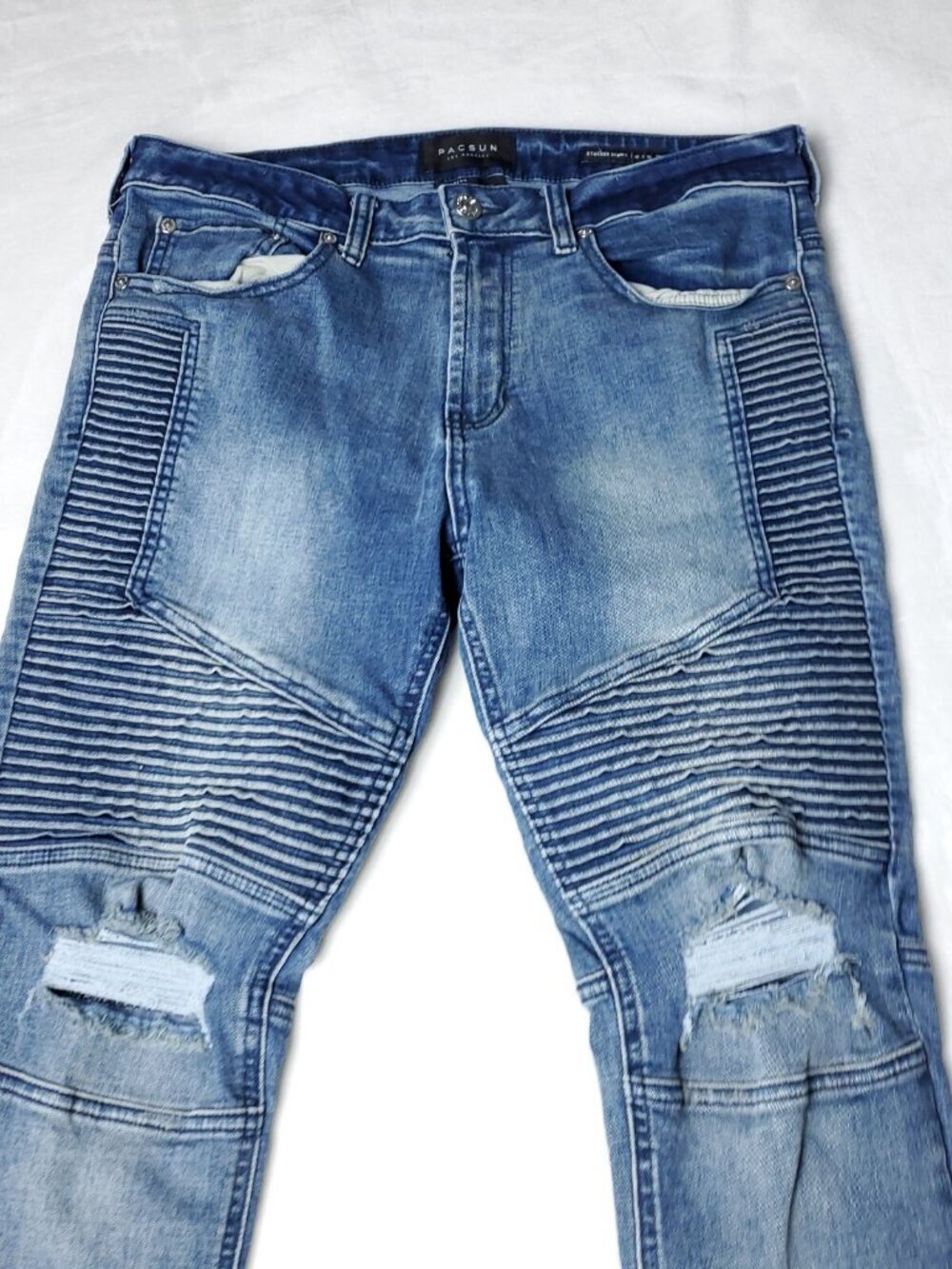 Pacsun Skinny Moto Jeans Mens Size 32x32  Stacked Blue  Active Stretch - Picture 2 of 9